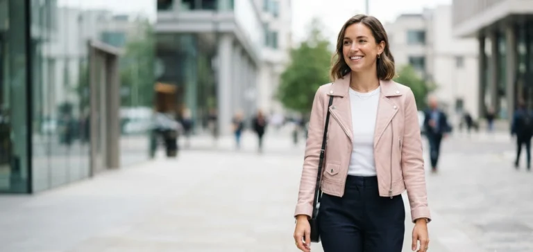 Light pink leather jacket outfit