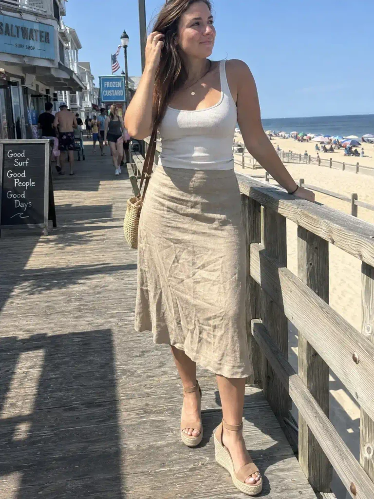 Linen midi skirt with