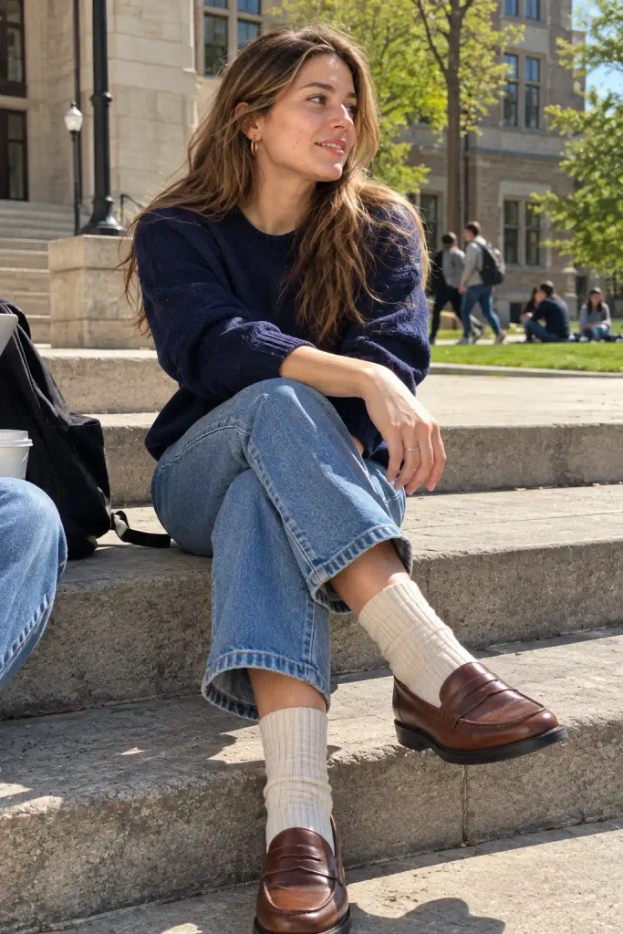Loafers with visible socks