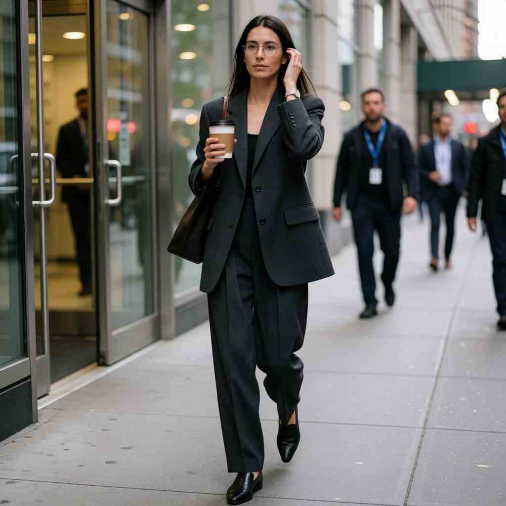 Matching blazer and pleated trousers