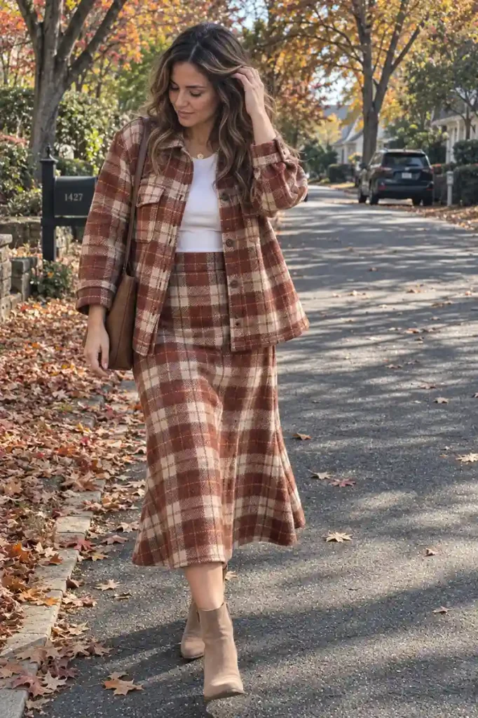 Matching shacket and skirt set