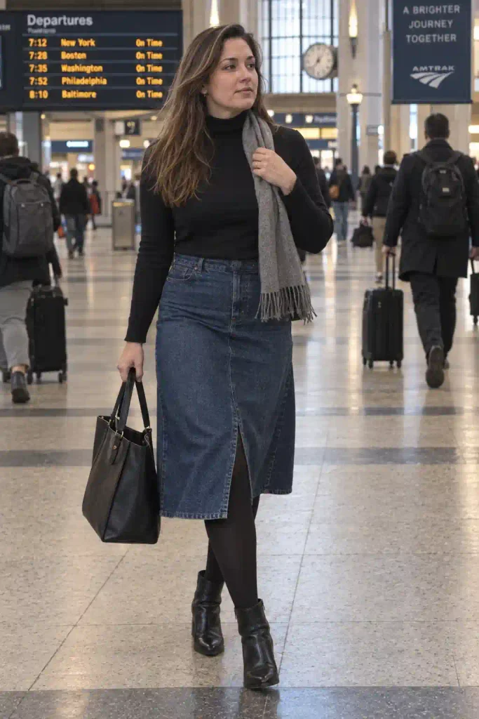 Midi denim skirt,