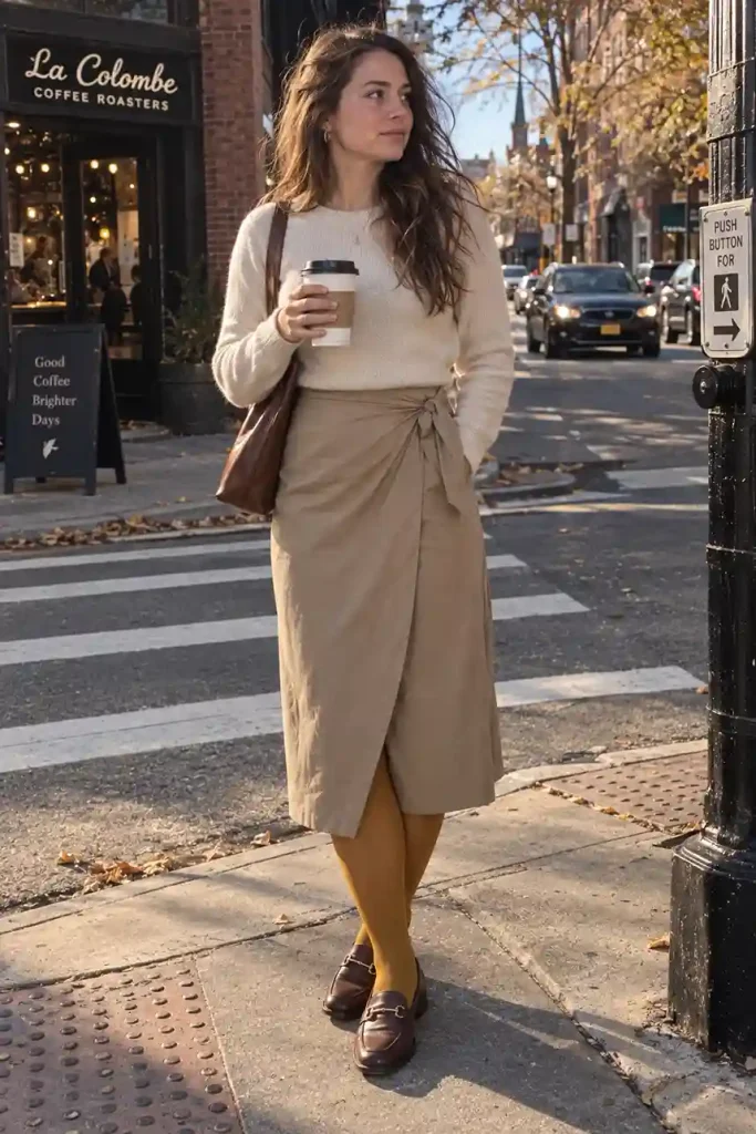 Midi wrap skirt with mustard