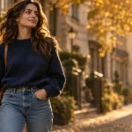 Navy Sweater And Jeans Outfit