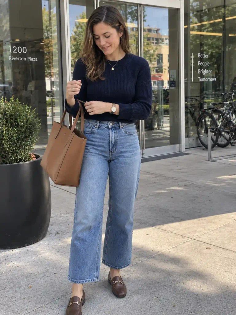 Navy sweater with cropped wide