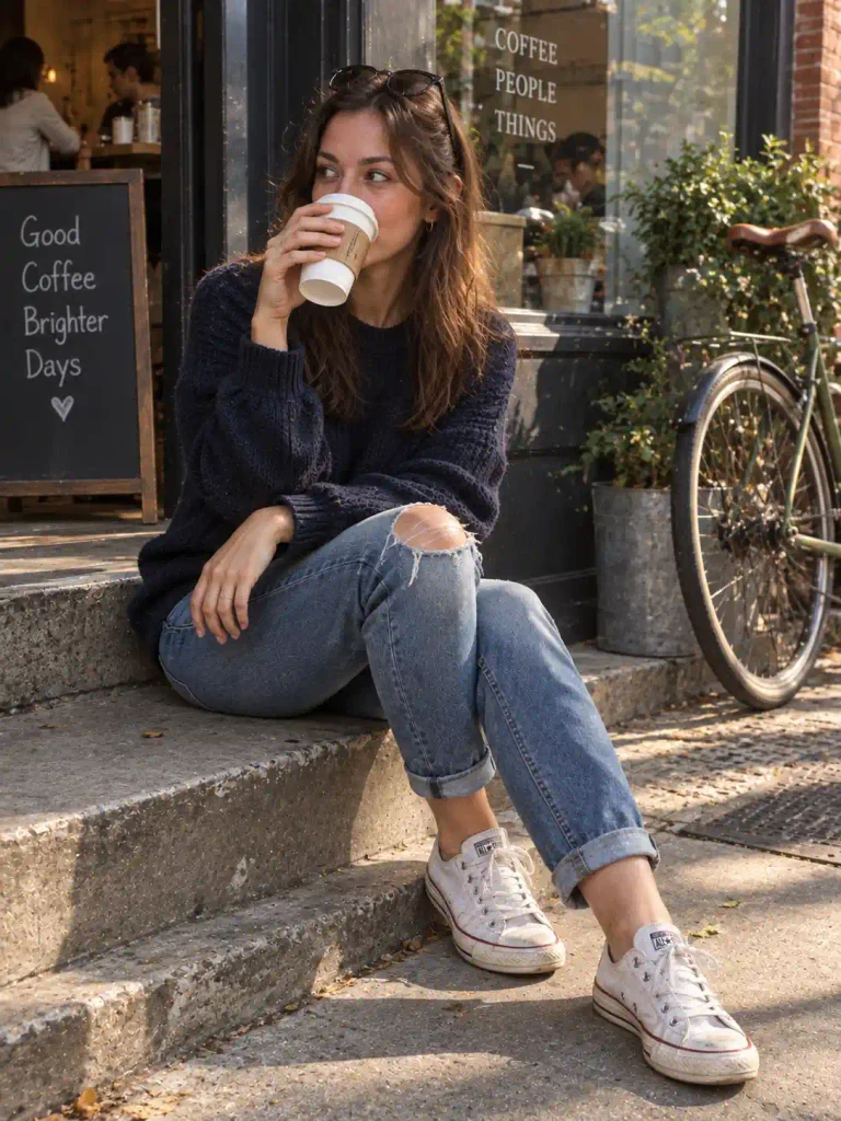 Navy sweater with distressed