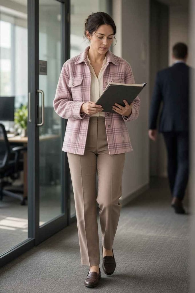 Over a blouse with tailored