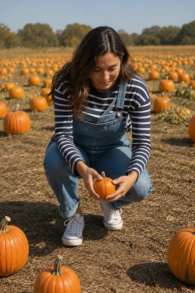 Overalls with a striped long-sleev