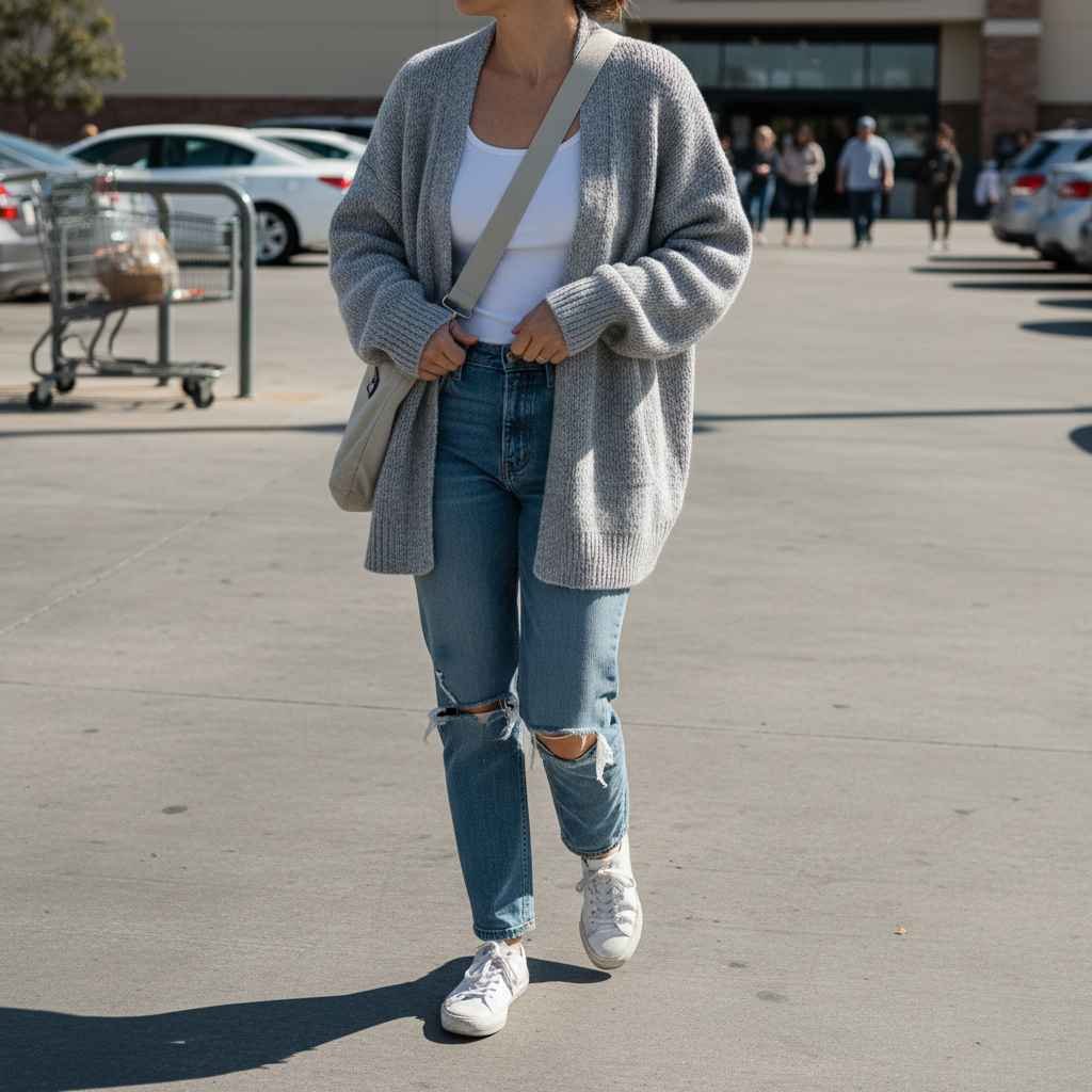Oversized cardigan over a fitted