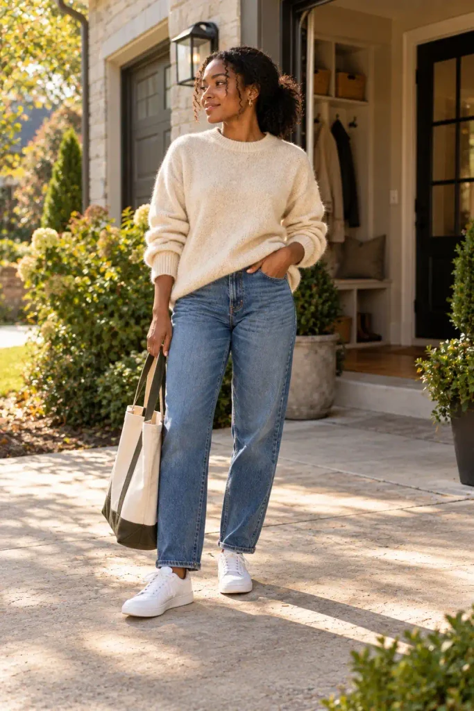 Oversized crewneck with boyfriend jeans