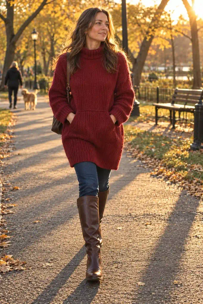 Oversized red sweater dress