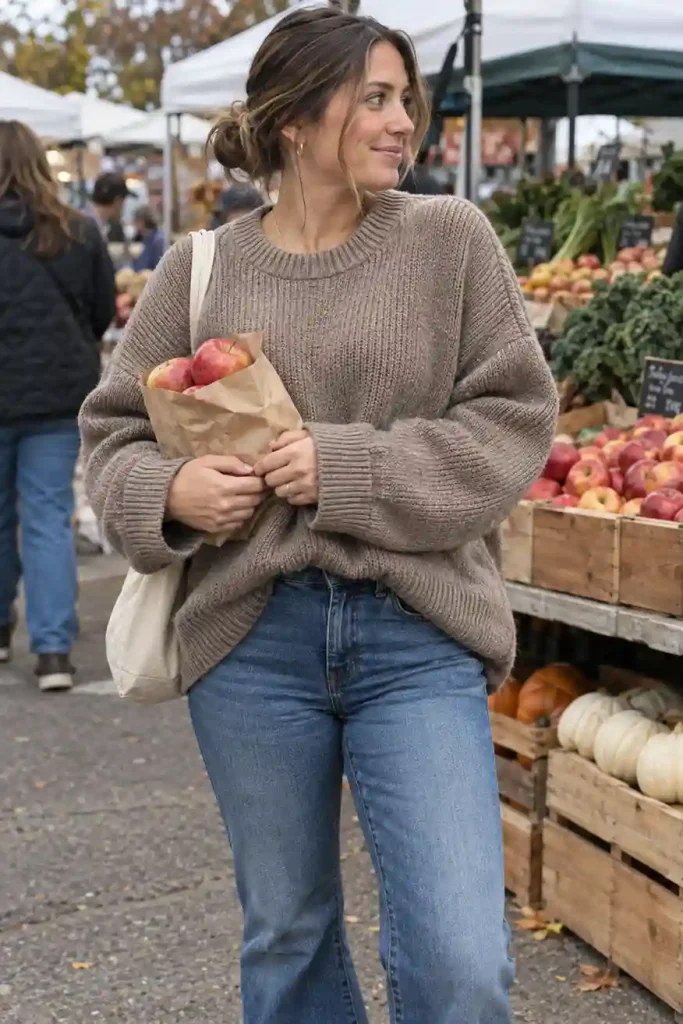 Oversized sweater with a sleek low bun