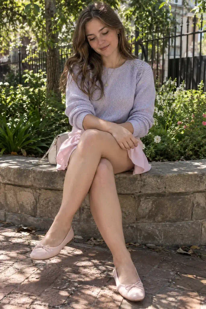 Pastel sweater and ballet flats