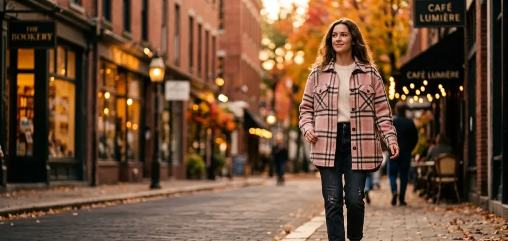 Pink Plaid Shacket Outfit Women