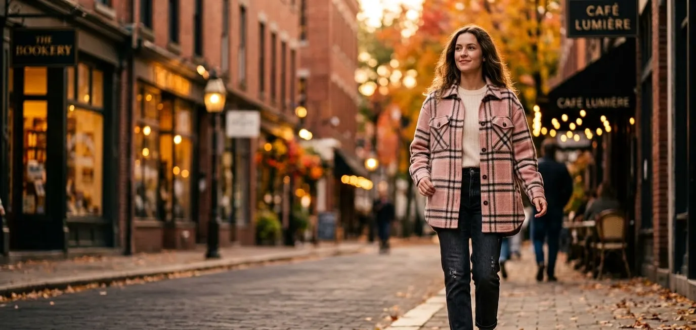 Pink Plaid Shacket Outfit Women