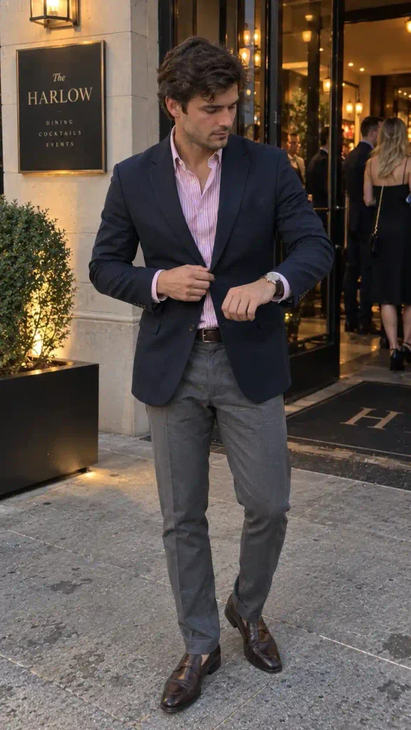 Pink and navy striped shirt