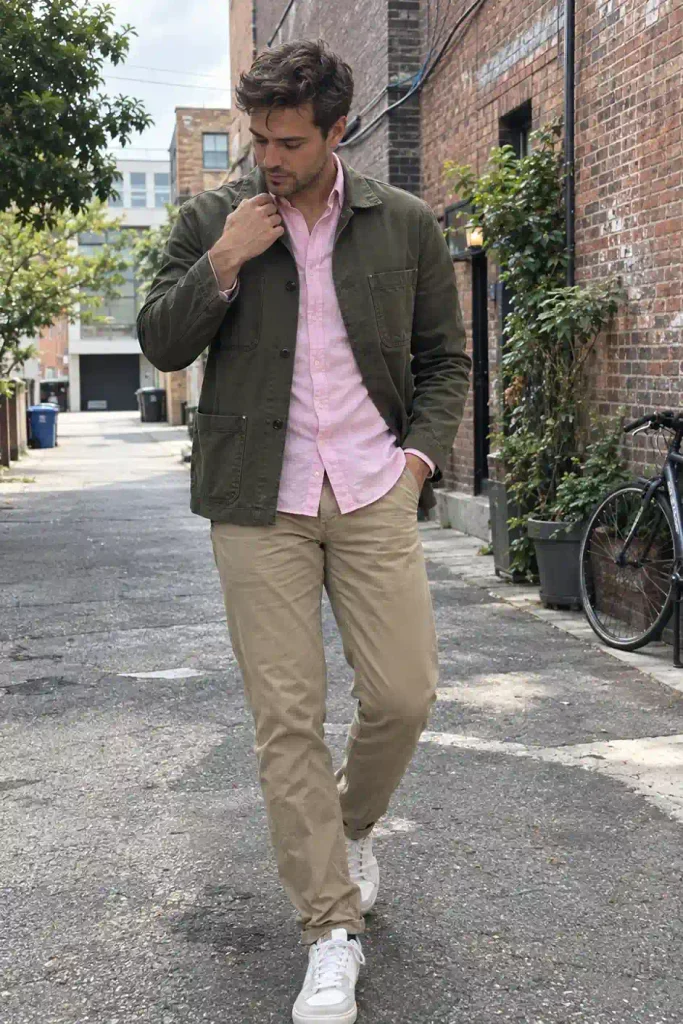 Pink and olive green