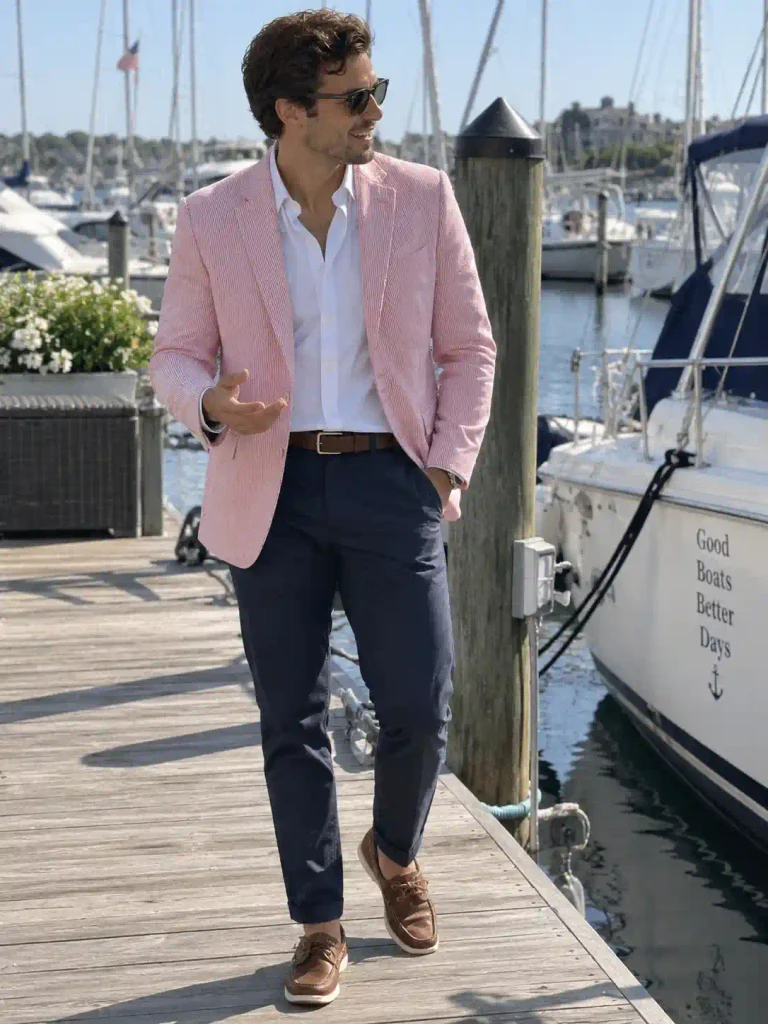 Pink seersucker blazer