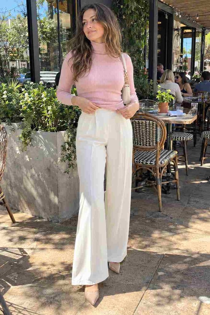 Pink turtleneck with white