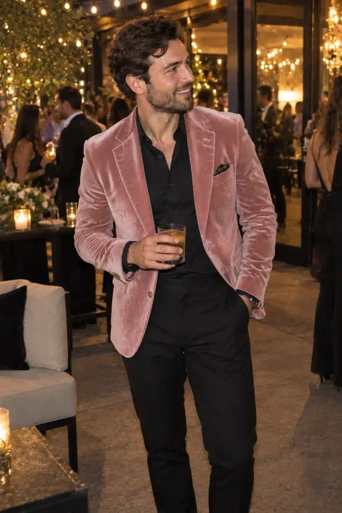Pink velvet blazer