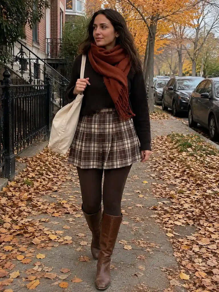 Plaid mini skirt with br