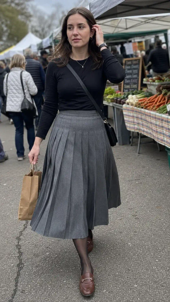 Pleated midi skirt with
