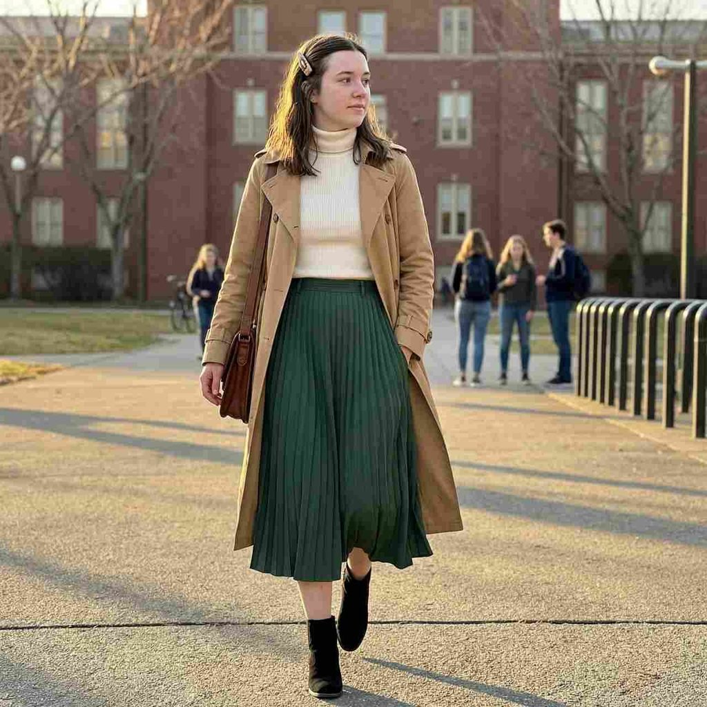 Pleated midi skirt with a tucked