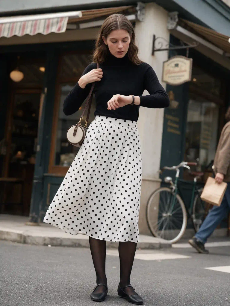 Polka dot skirt with black