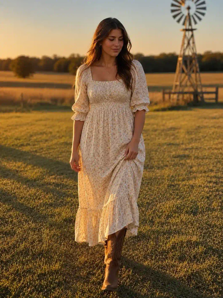 . Prairie dress with cowboy boots