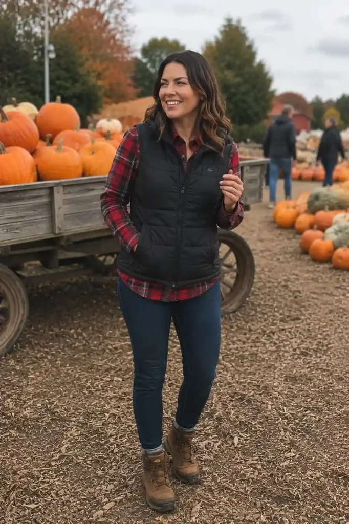 Puffer vest over a flannel