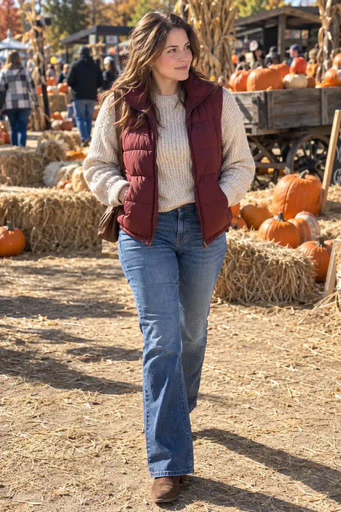 Puffer vest over a knit