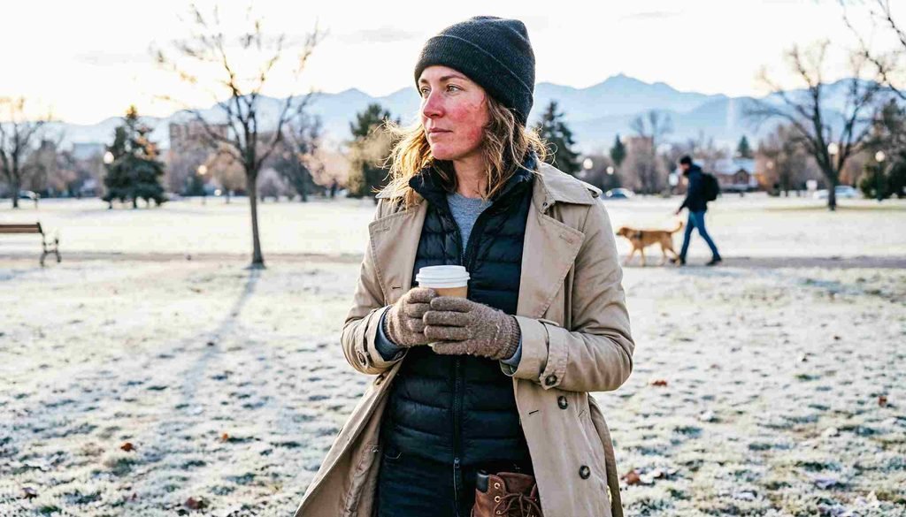 Puffer vest under the trench