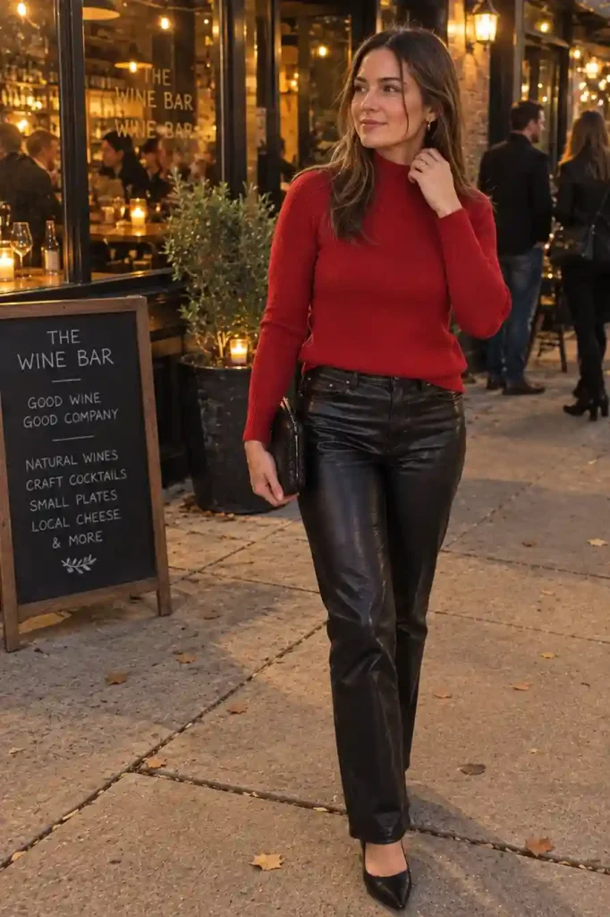Red mock-neck sweater