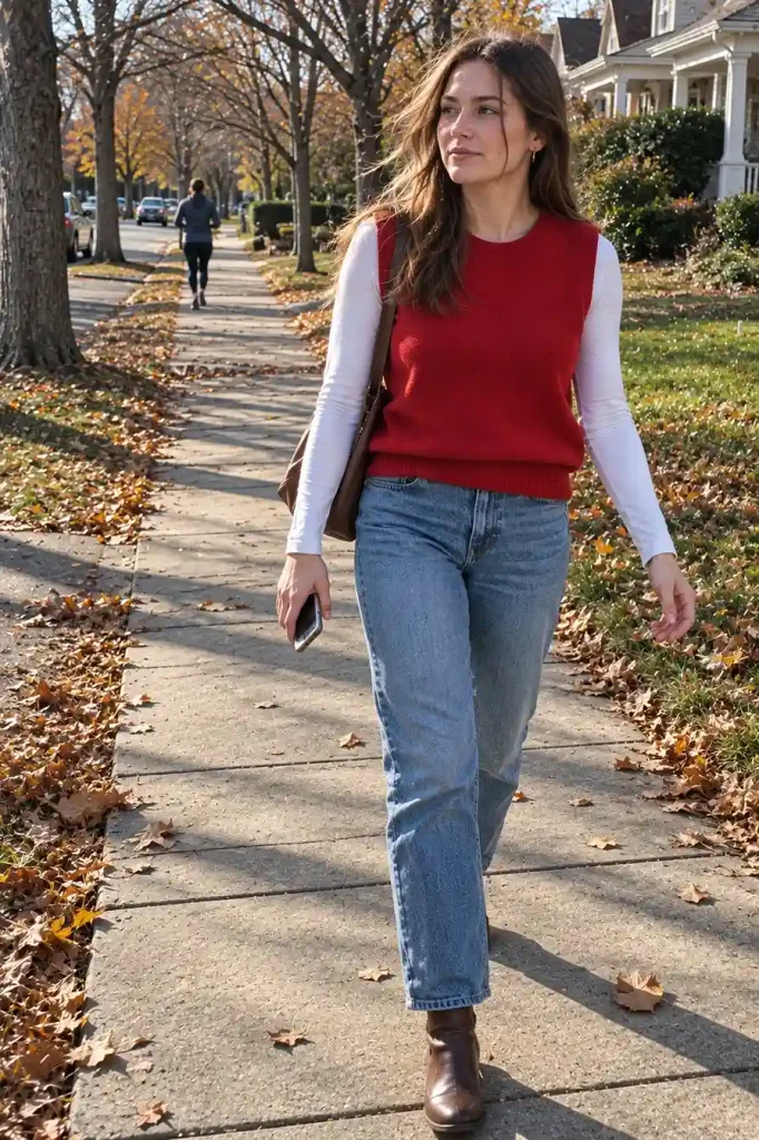 Red sweater vest over a
