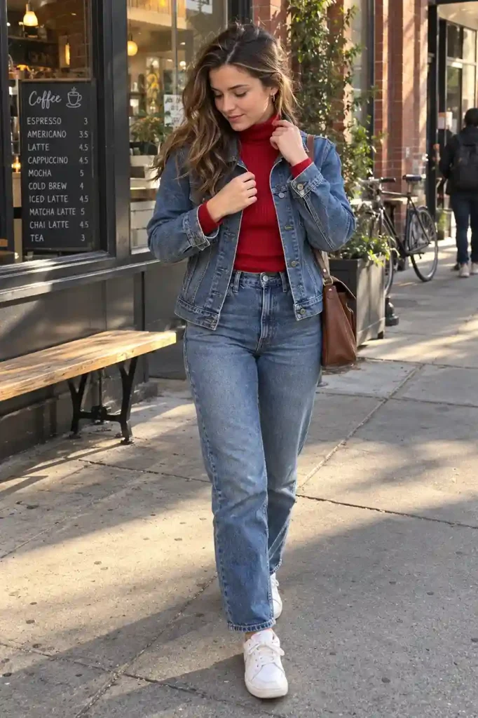 Red turtleneck under