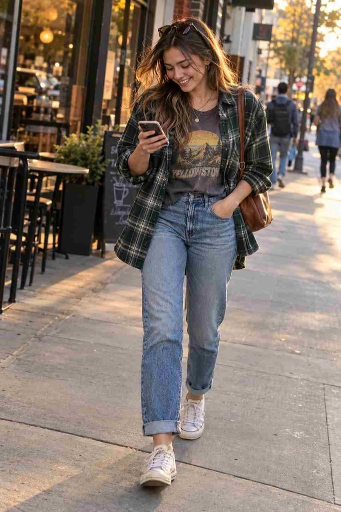 Shacket over a graphic tee