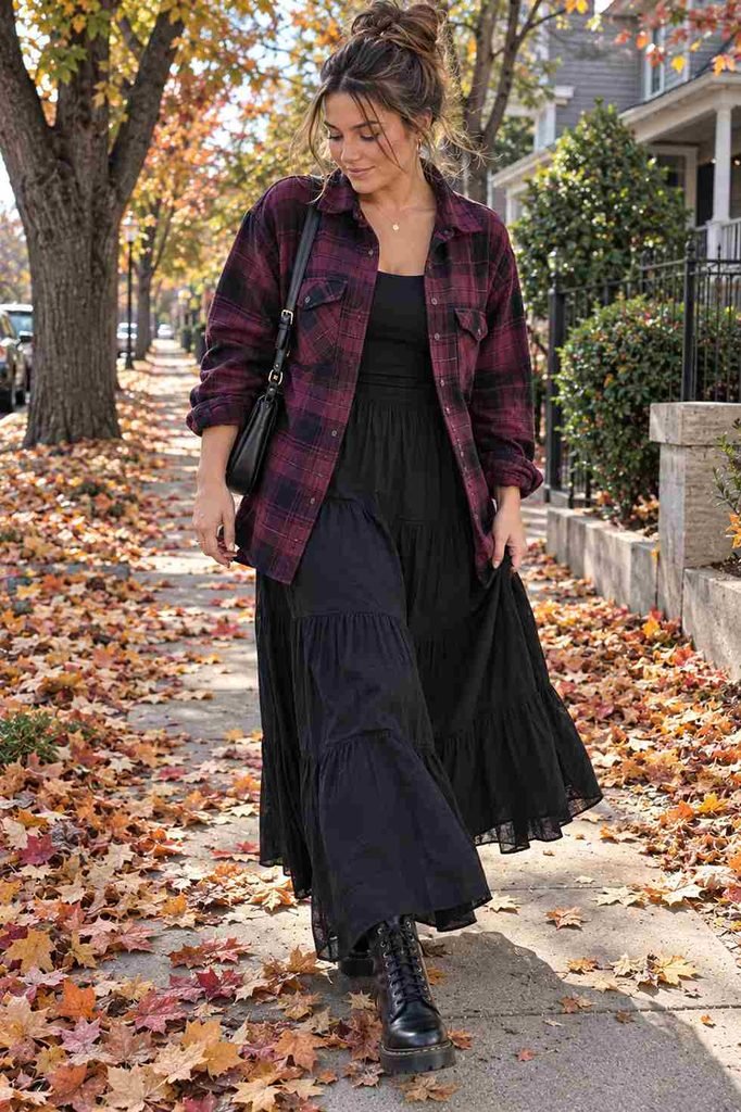Shacket with a maxi skirt and