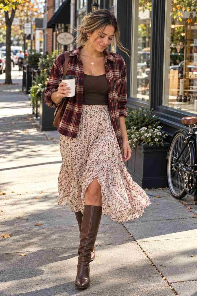 Shacket with a midi skirt and knee