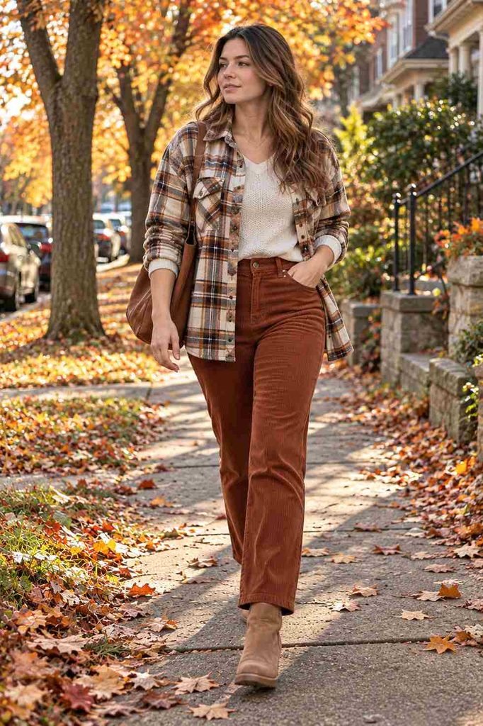 Shacket with corduroy pants