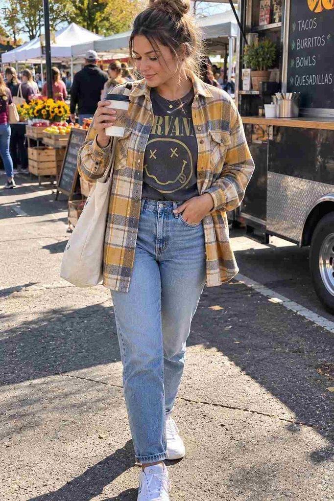 Shacket with mom jeans