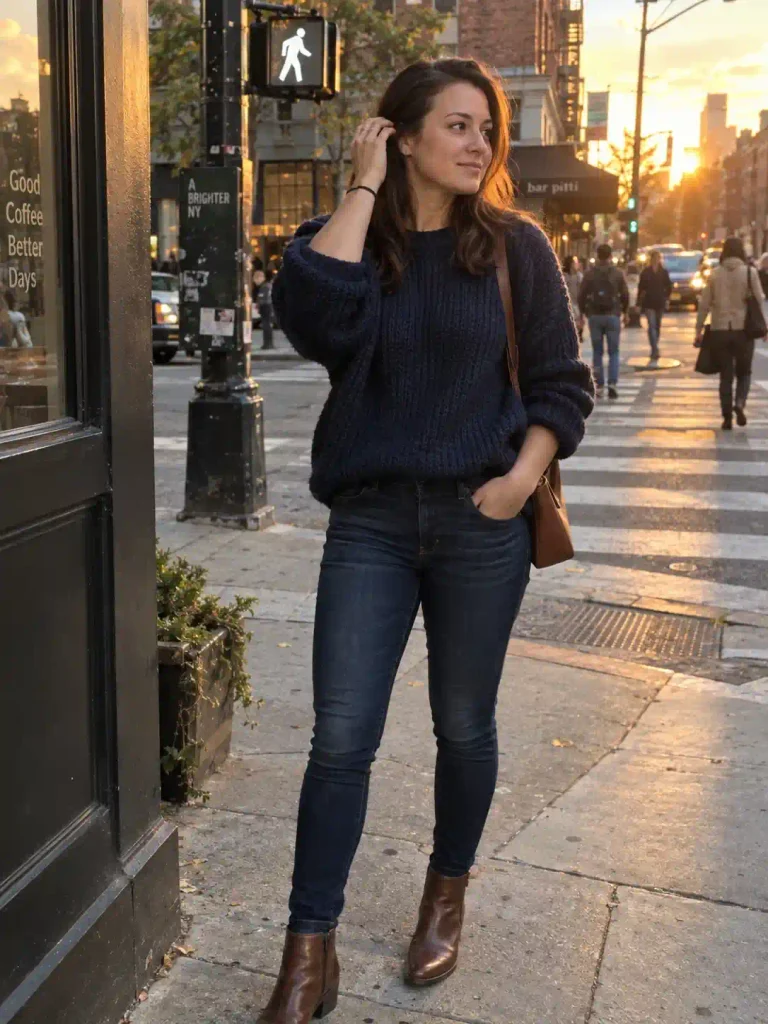 Slightly oversized navy sweater