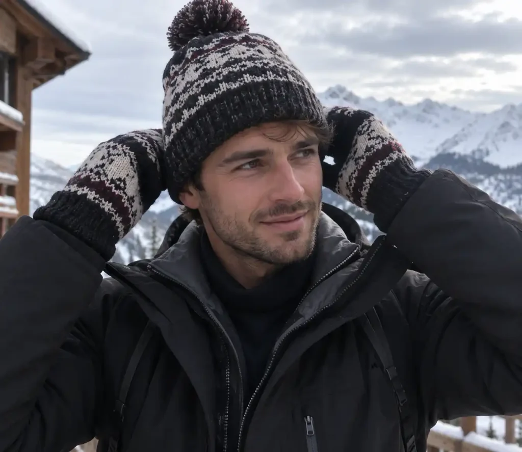 Statement beanie and matching gloves