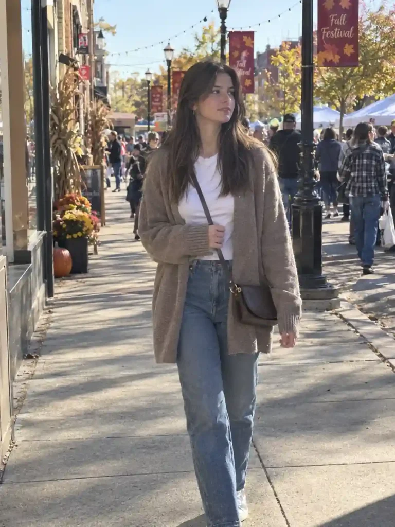 Straight jeans with a soft cardigan