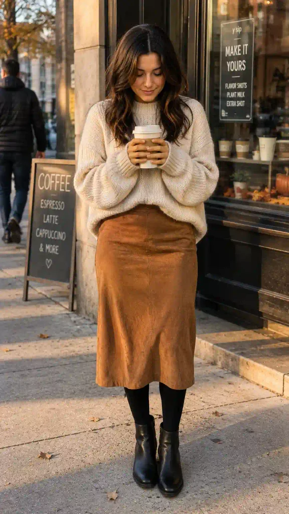 Suede midi skirt with blac