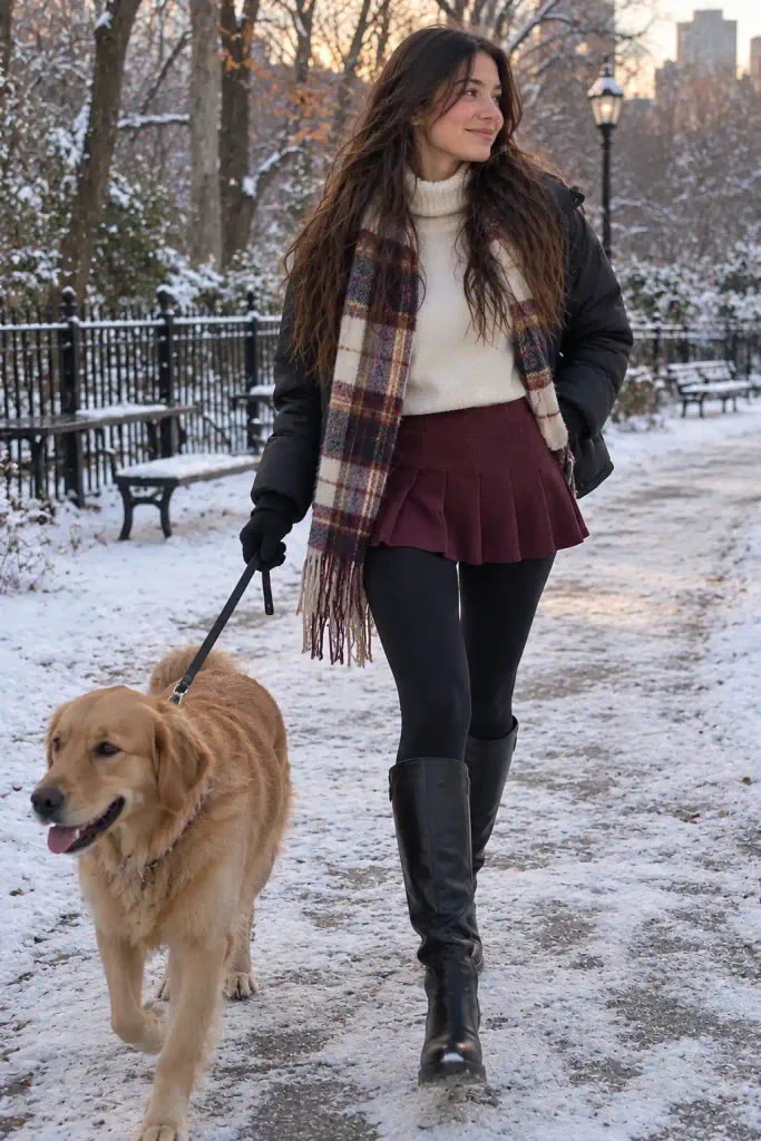 Tennis skirt over fleece-