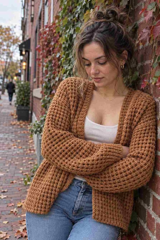 Textured waffle stitch cardigan