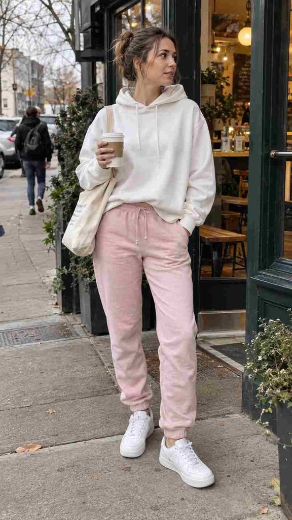 The white hoodie and white sneaker