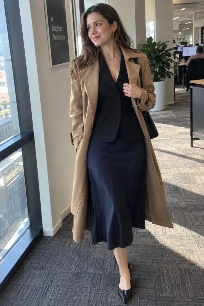 Trench coat over a blazer and