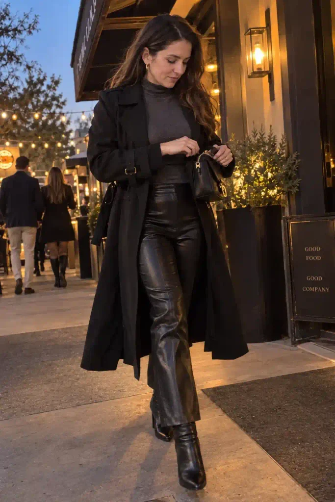 Trench coat over a monochrome outfit