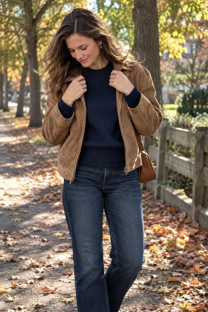 Try a shearling or suede jacket